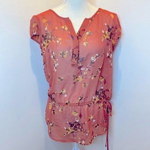 A.N.A Sheer Short Sleeve Floral Blouse